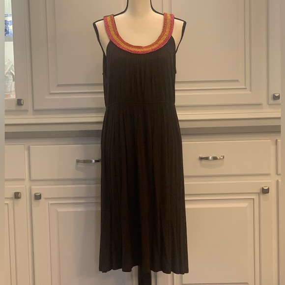 Madison Cinched Waist Halter Beaded Neck Midi Dress Brown Size Large - Picture 3 of 11